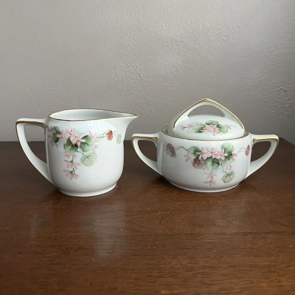 Imperial Austria Creamer & Covered Sugar Pink Floral Hand Painted Signed